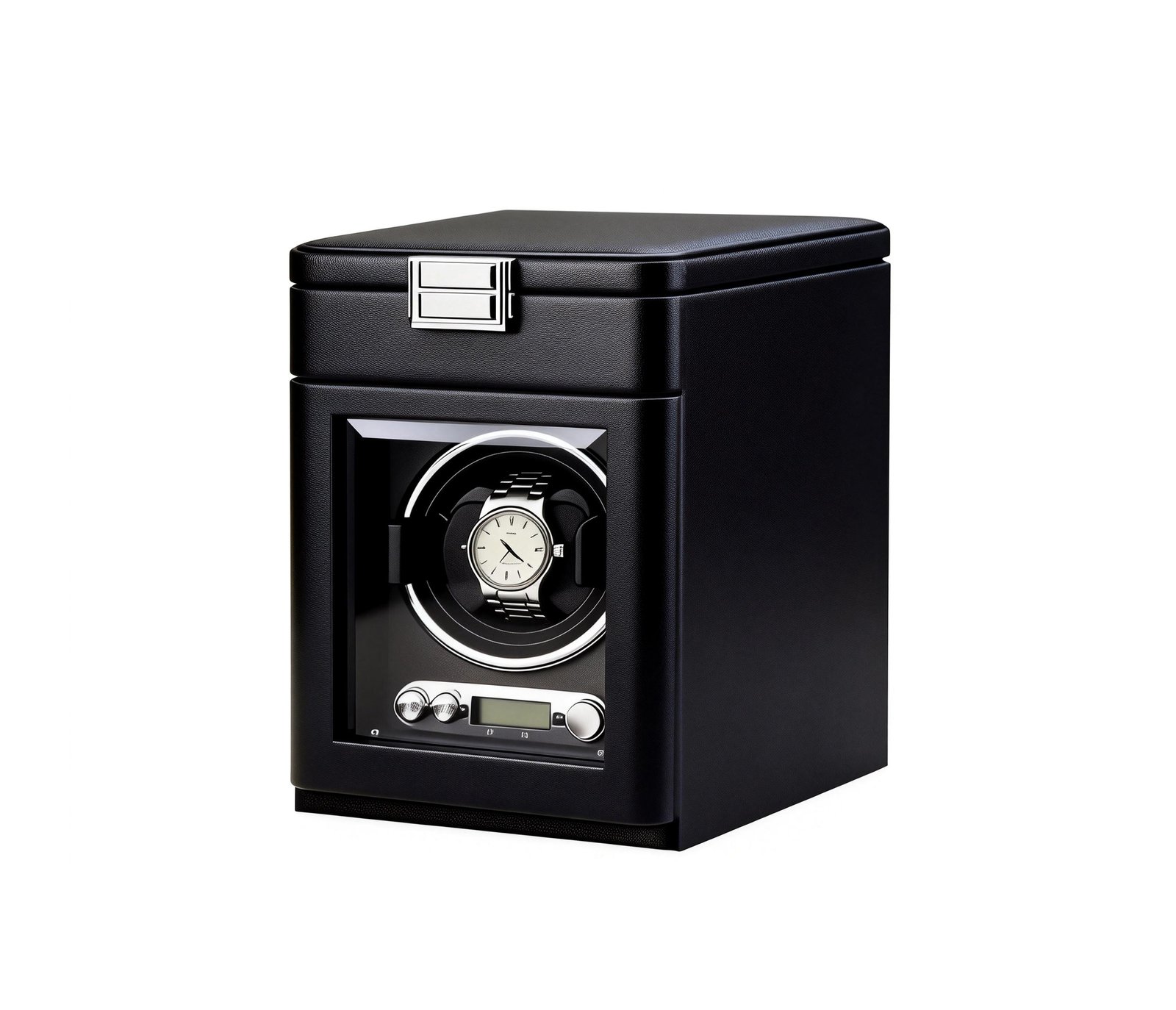 WW-9301 single watch winder with glass window, control knob and top storage compartment