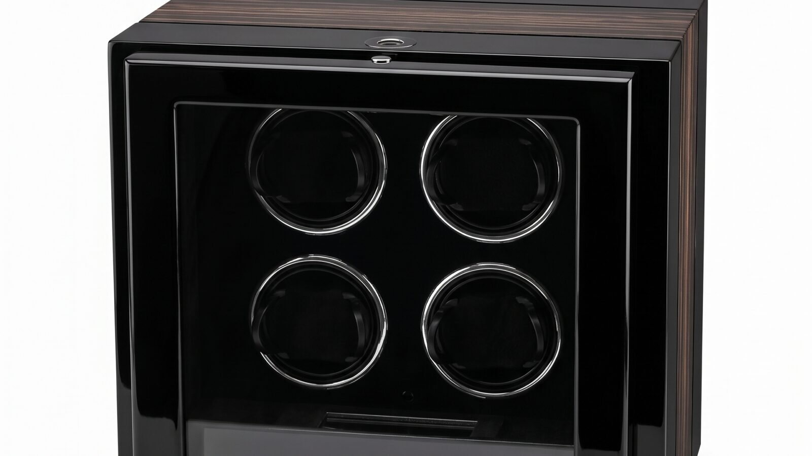 Black four-position watch winder with a closed front panel, shown against a white background.