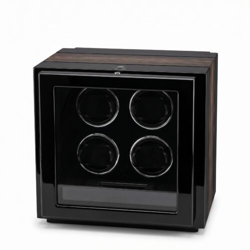 Black four-position watch winder with a closed front panel, shown against a white background.